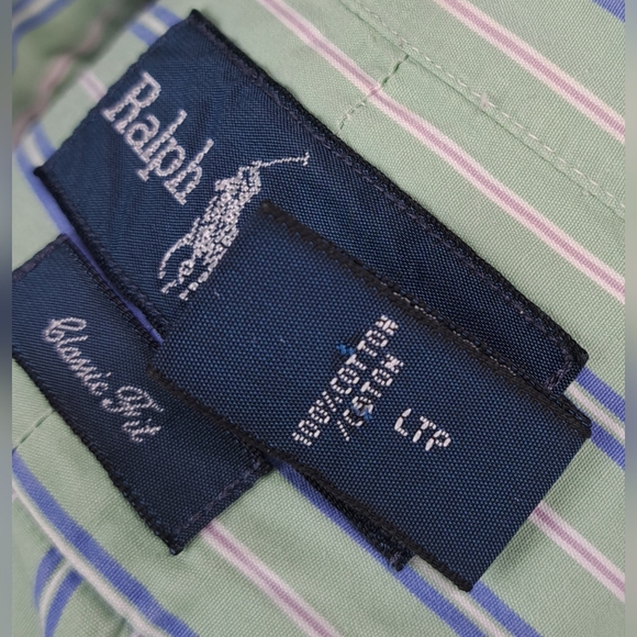 Ralph Lauren Men's Classic Fit Button Down Shirt Green Striped Smooth XXL 2XL - Picture 3 of 14